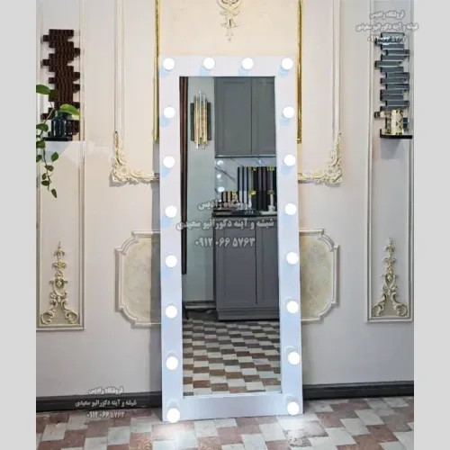 آینه قدی چراغدار - آینه آرایشگاهی و سالن زیبایی با قاب چوبی MDF