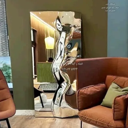 آینه قدی دست ساز مدل نیمه کریستال - فریم برجسته سه بعدی آینه مواج 1